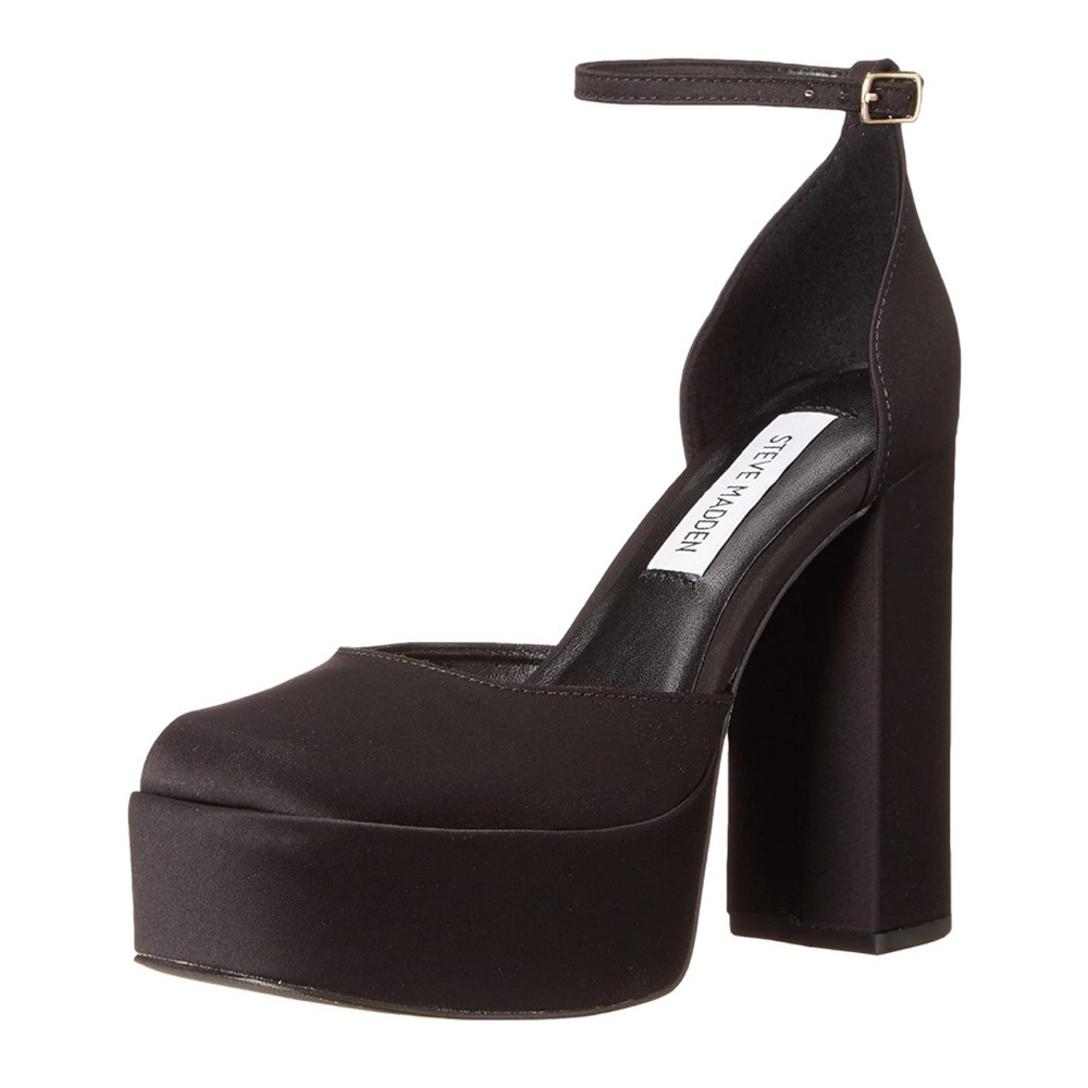 Steve Madden Agata Black Satin Platform Heels